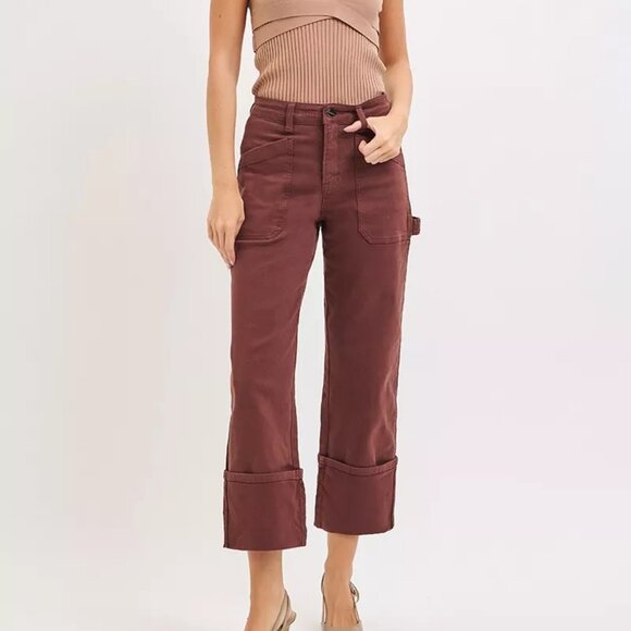RISEN Full Size High Rise Wide Straight Cuffed Patch Jeans Plus Size - Picture 1 of 6